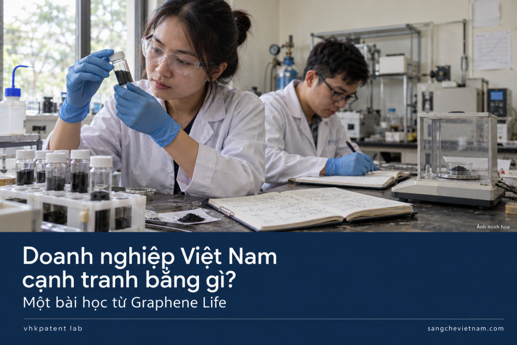 Doanh nghiệp Việt Nam cạnh tranh bằng gì? Một bài học từ Graphene Life Ảnh minh họa hai nhà nghiên cứu trong phòng thí nghiệm, kèm tiêu đề Doanh nghiệp Việt Nam cạnh tranh bằng gì – Một bài học từ Graphene Life.