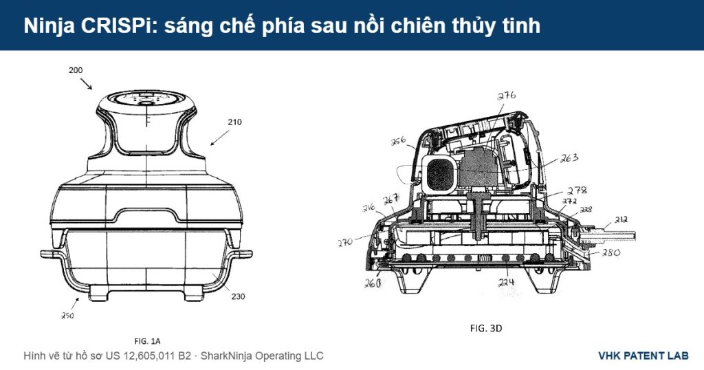 Vì sao Ninja CRISPi không cần thân nồi? Ninja CRISPi – hình vẽ sáng chế US 12,605,011 của SharkNinja